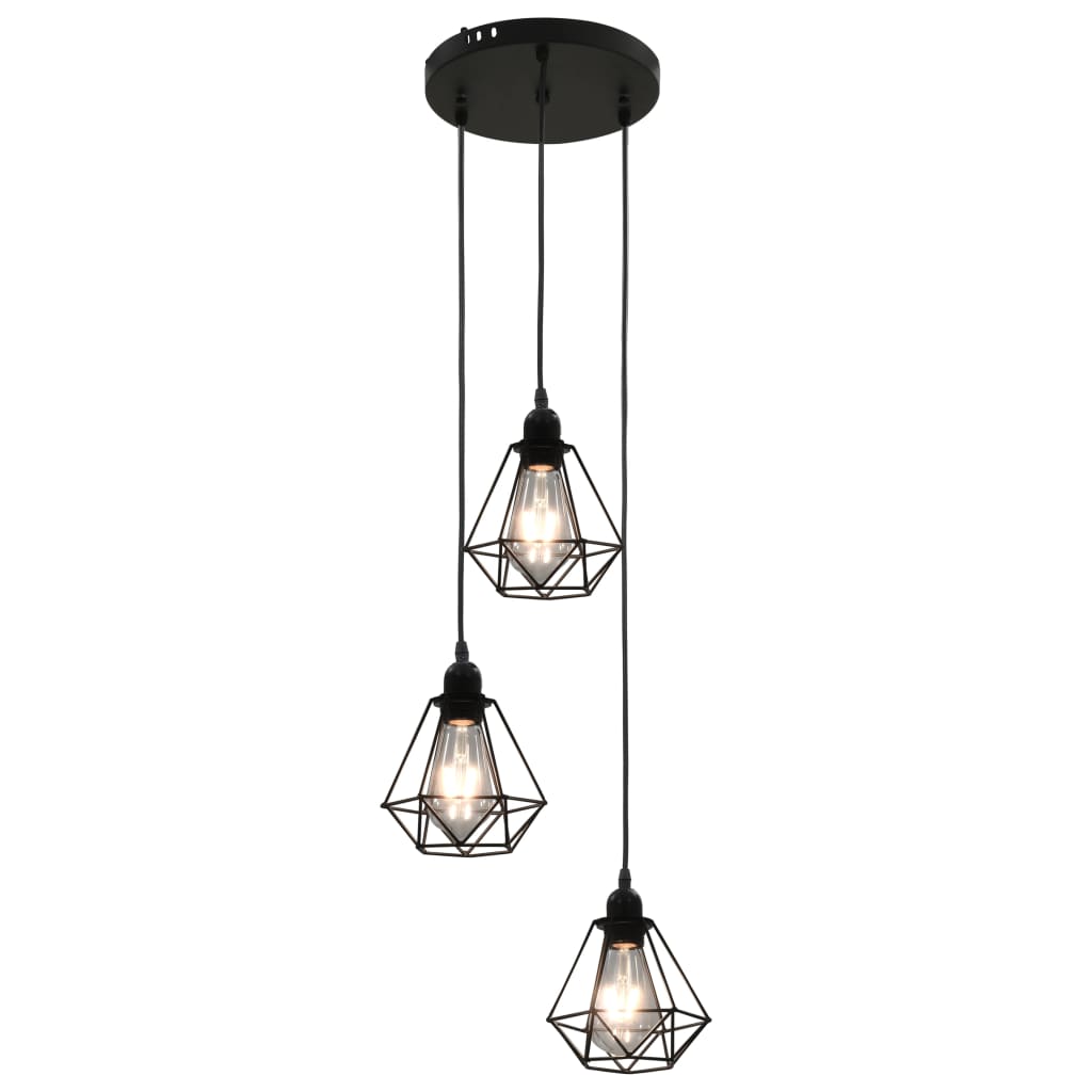 Lampadario con Design Diamante Nero 3 Lampadine E27 - homemem39