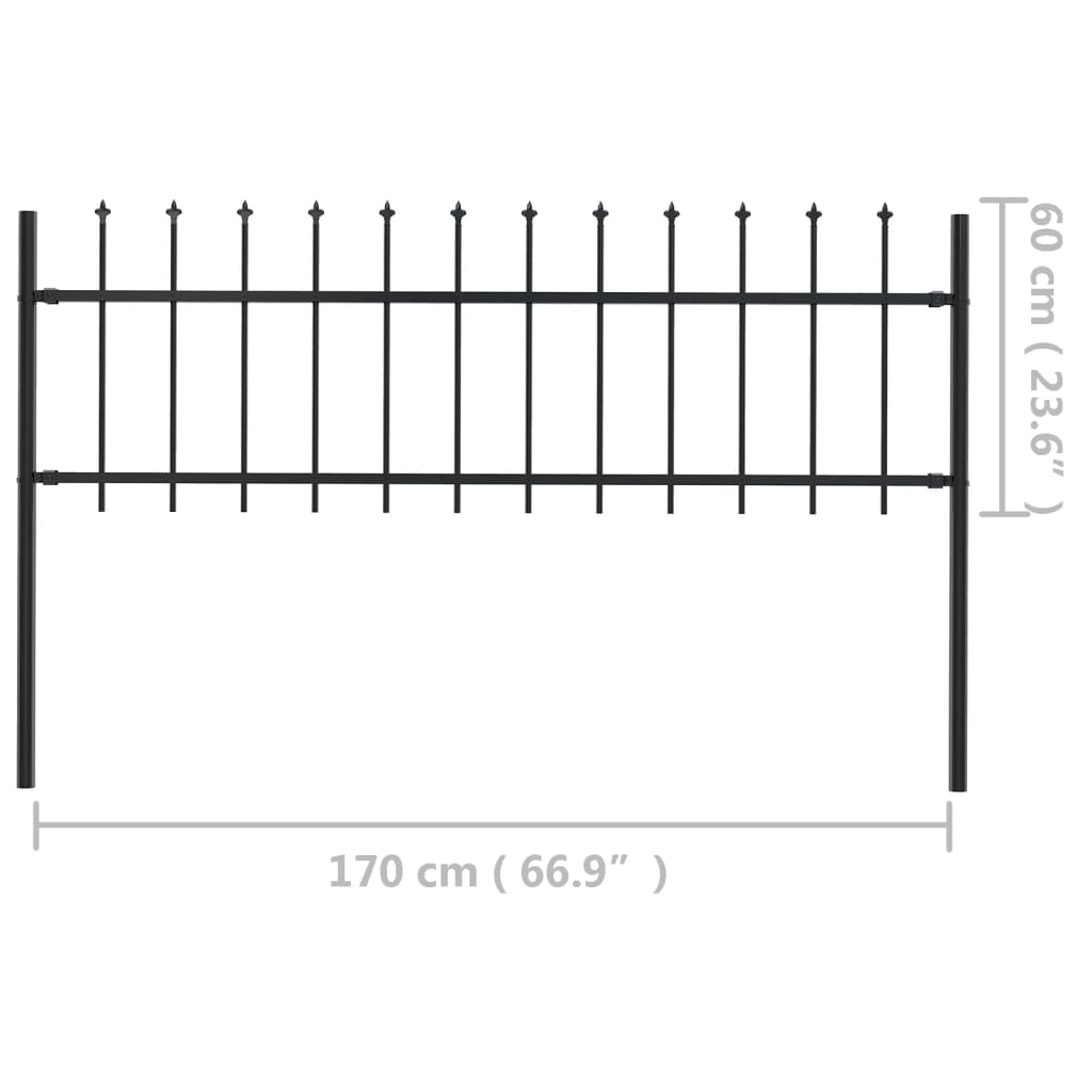 Recinzione Giardino con Punta a Lancia in Acciaio 1,7x0,6m Nera - homemem39