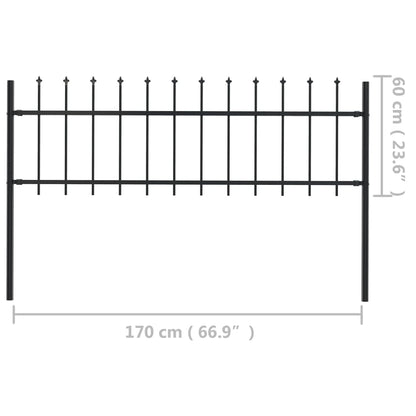 Recinzione Giardino con Punta a Lancia in Acciaio 1,7x0,6m Nera - homemem39