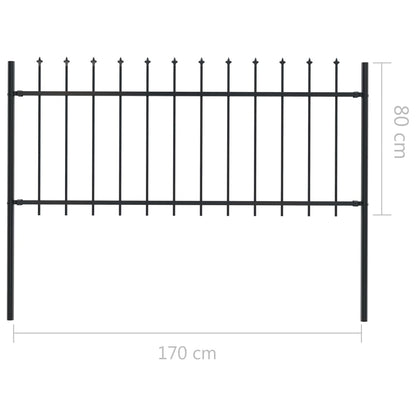 Recinzione Giardino con Punta a Lancia in Acciaio 1,7x0,8m Nera - homemem39