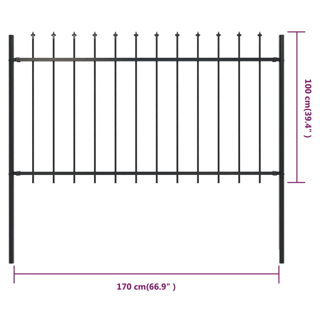 Recinzione Giardino con Punta a Lancia in Acciaio 1,7x1 m Nera - homemem39