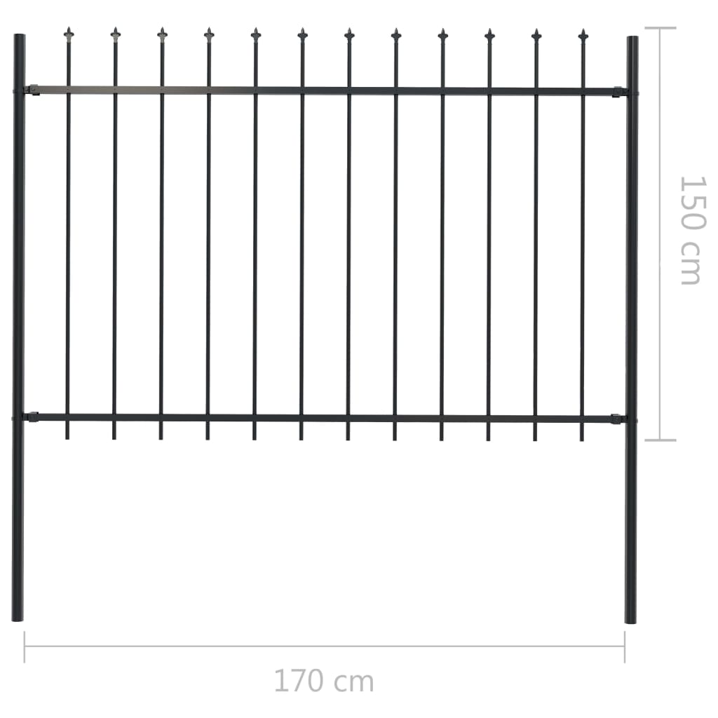 Garden Fence with Steel Spear Tip 1.7x1.5m Black