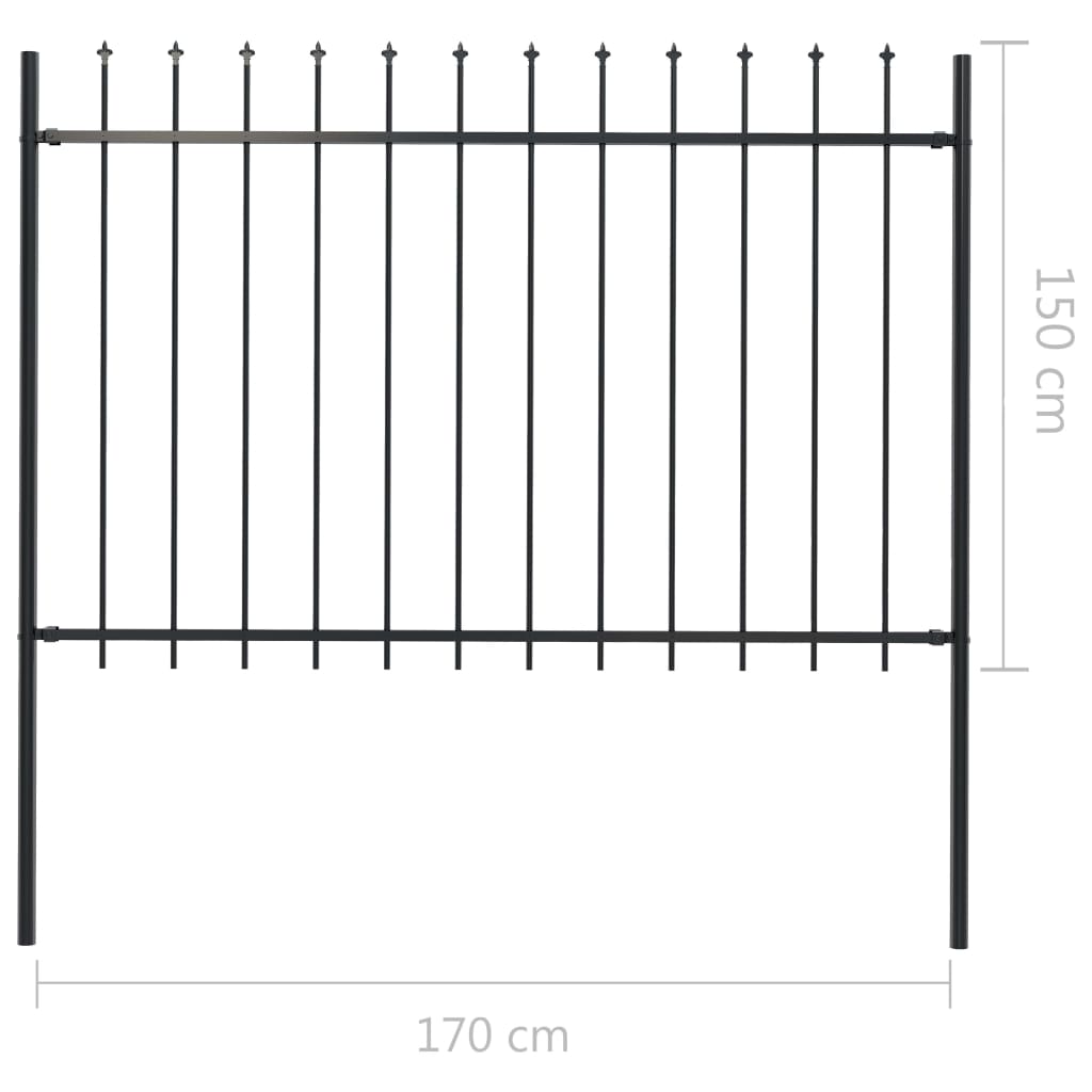 Recinzione Giardino con Punta a Lancia in Acciaio 1,7x1,5m Nera