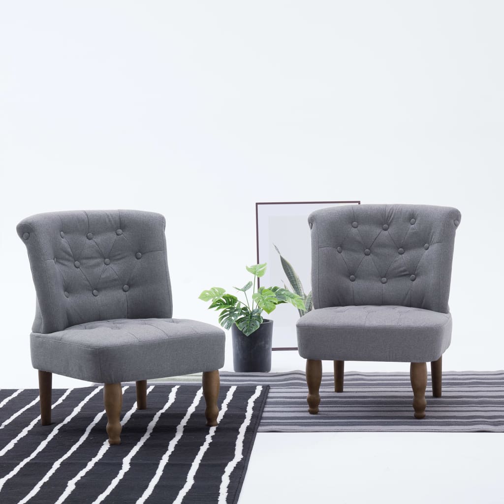 French Style Armchairs 2 pcs Light Gray Fabric