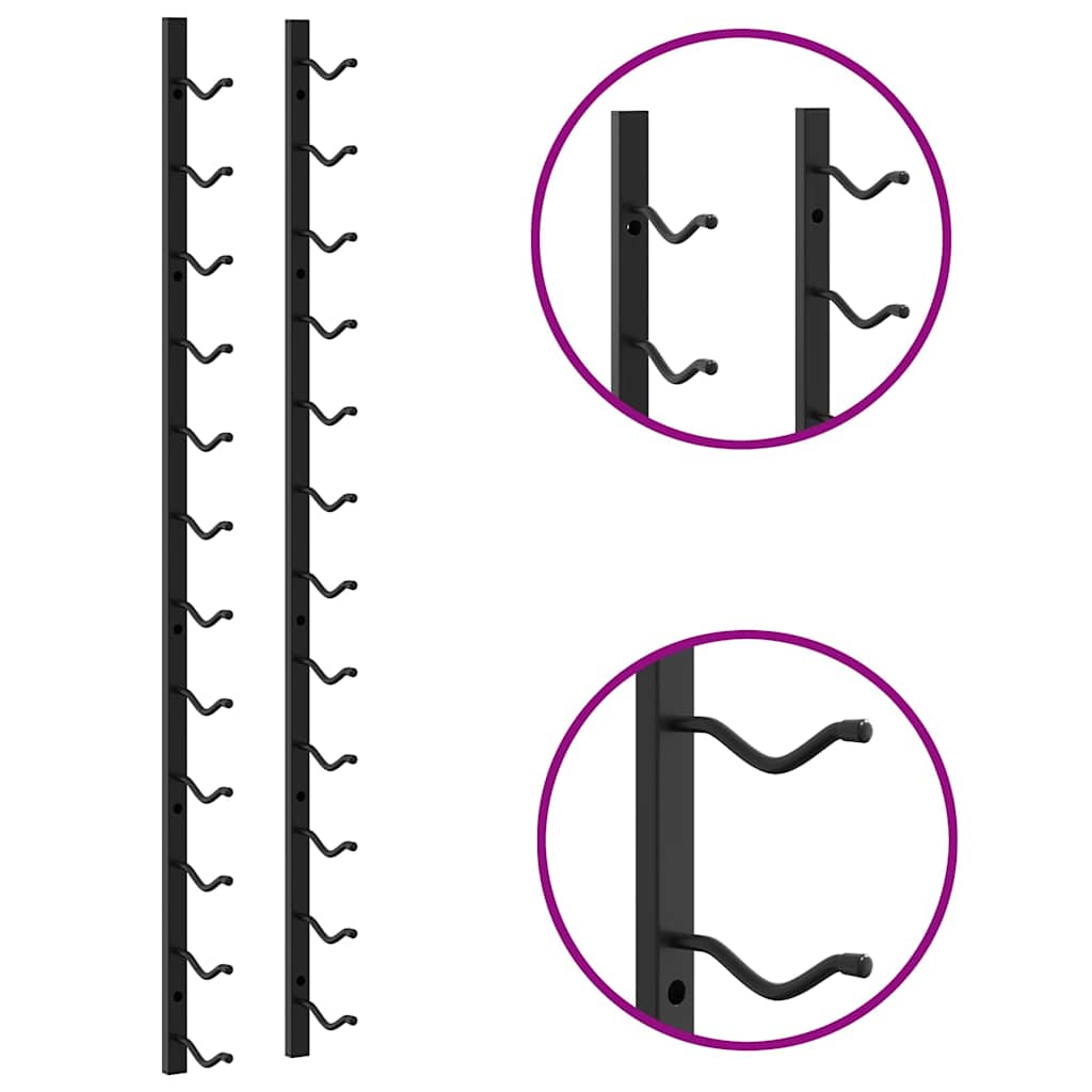 Portavini da Parete per 12 Bottiglie 2 pz Nero in Ferro