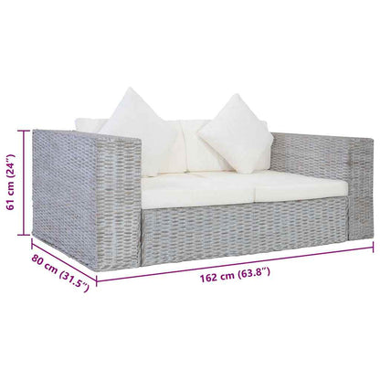 Divano a 2 Posti con Cuscini Grigio in Rattan Naturale