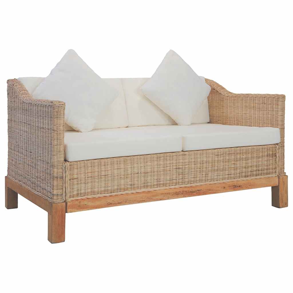 Divano a 2 Posti con Cuscini in Rattan Naturale