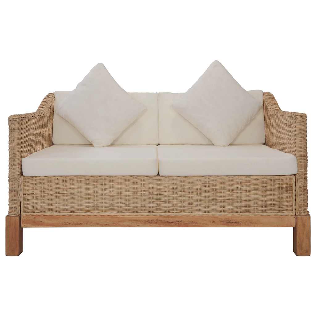 Divano a 2 Posti con Cuscini in Rattan Naturale