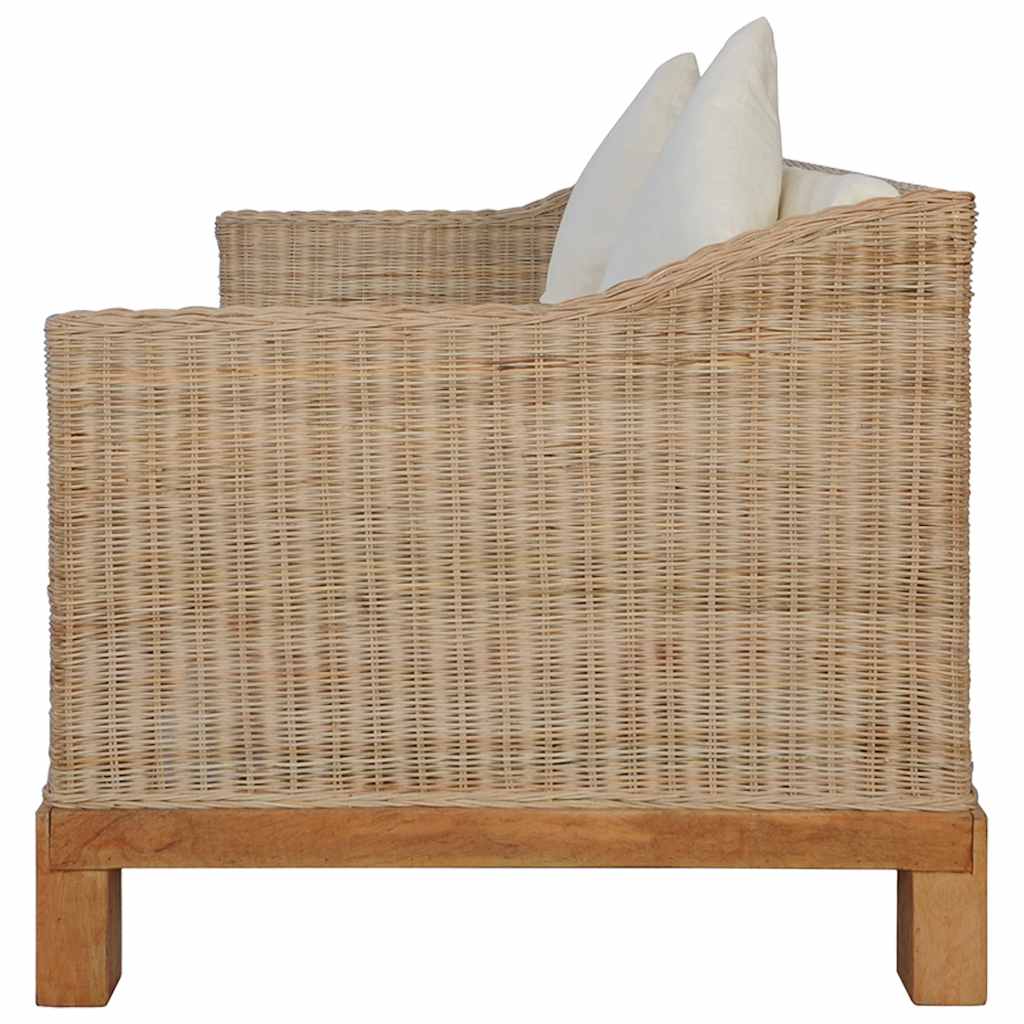 Divano a 2 Posti con Cuscini in Rattan Naturale | homemem39