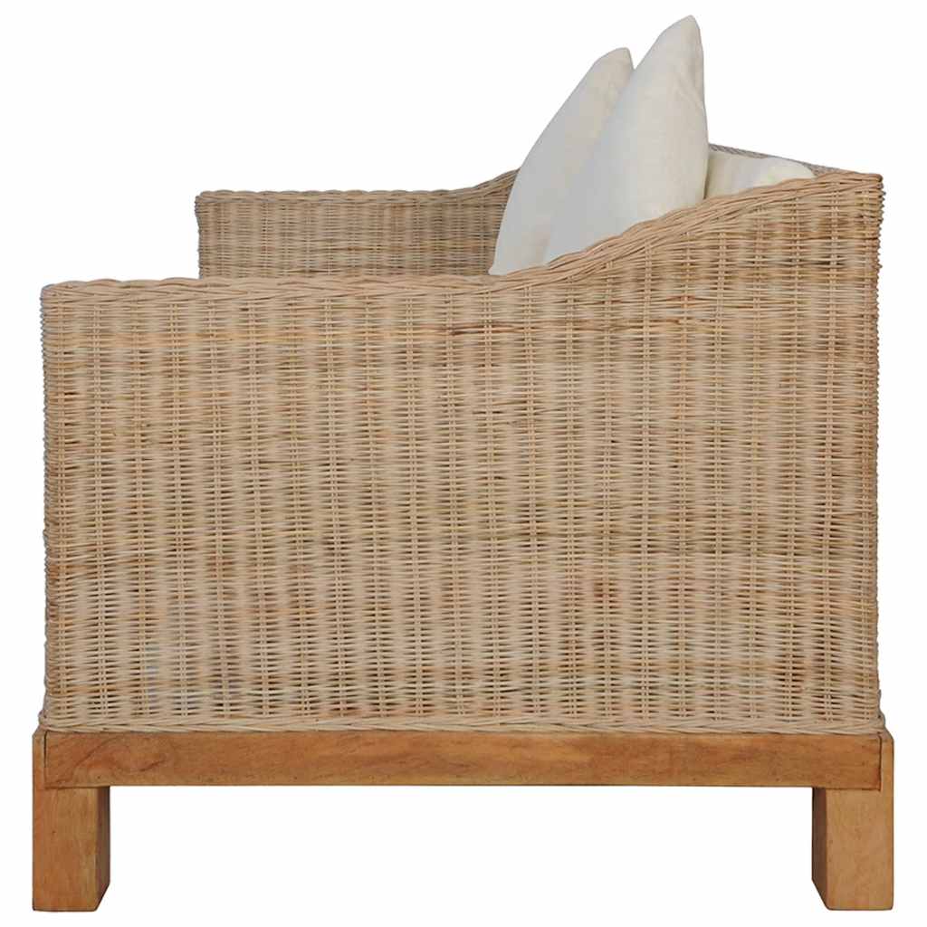Divano a 2 Posti con Cuscini in Rattan Naturale