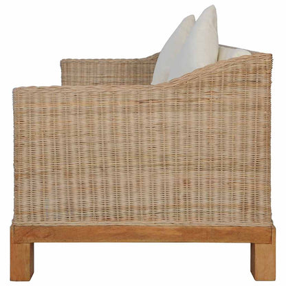 Divano a 2 Posti con Cuscini in Rattan Naturale