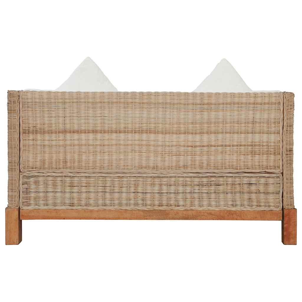 Divano a 2 Posti con Cuscini in Rattan Naturale