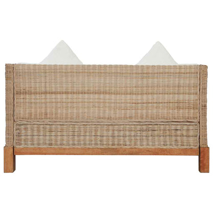 Divano a 2 Posti con Cuscini in Rattan Naturale