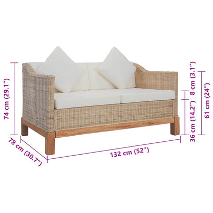 Divano a 2 Posti con Cuscini in Rattan Naturale