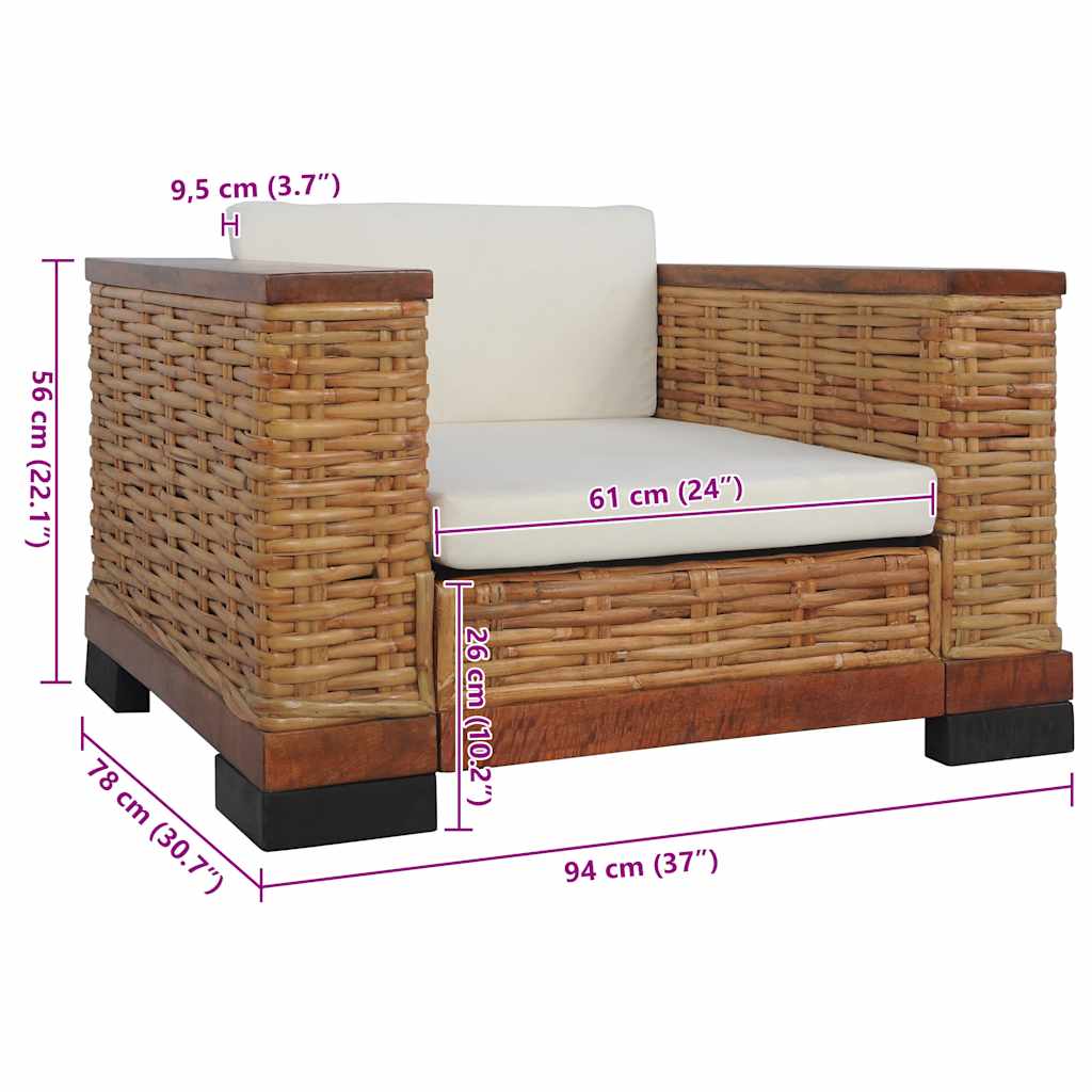 Poltrona con Cuscini Marrone in Rattan Naturale | homemem39