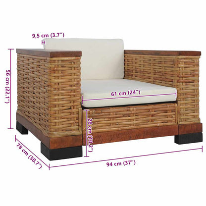 Poltrona con Cuscini Marrone in Rattan Naturale