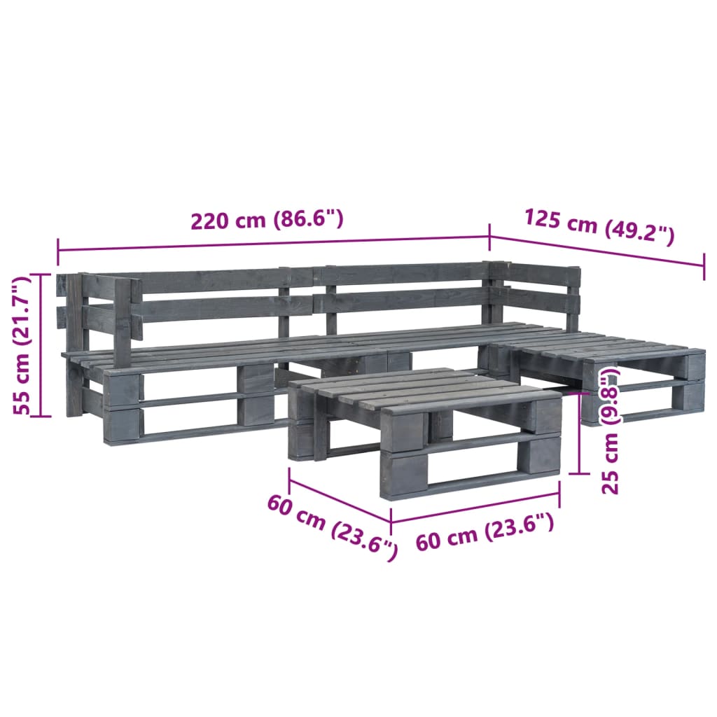 Set Divani da Giardino con Pallet 4 pz in Legno Grigio - homemem39