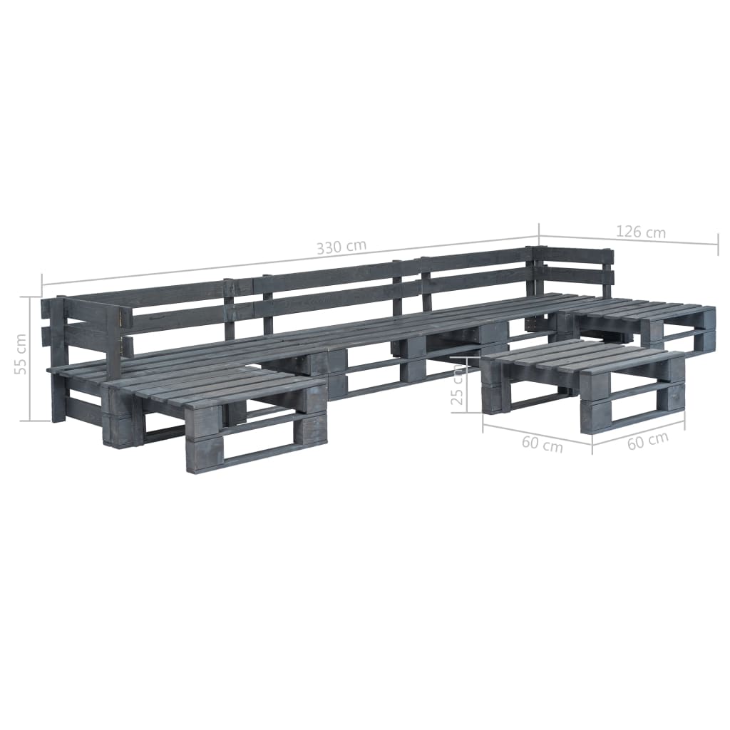 Set Mobili da Giardino 6 pz Pallet Legno Grigio - homemem39