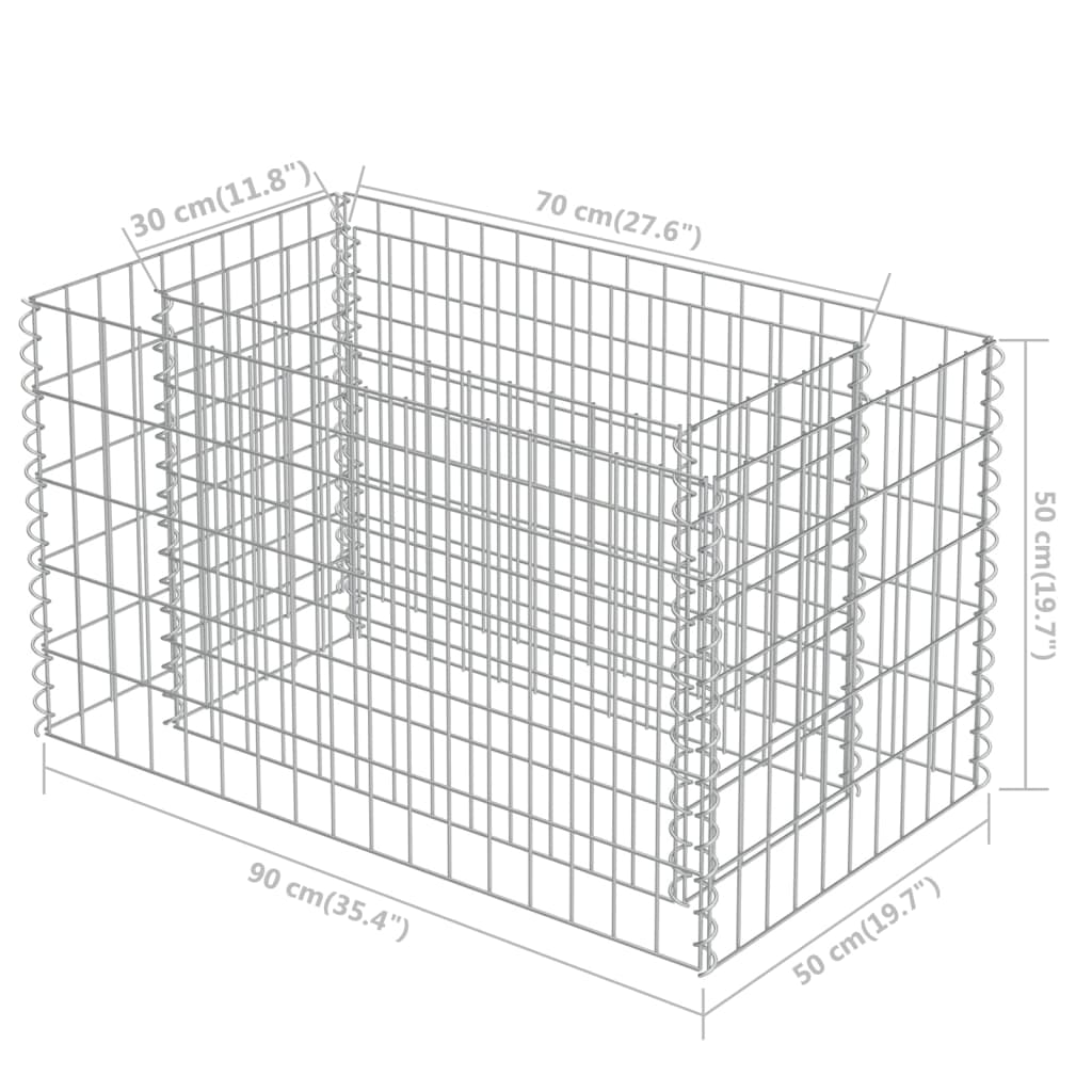 Gabion Raised Bed in Galvanized Steel 90x50x50 cm