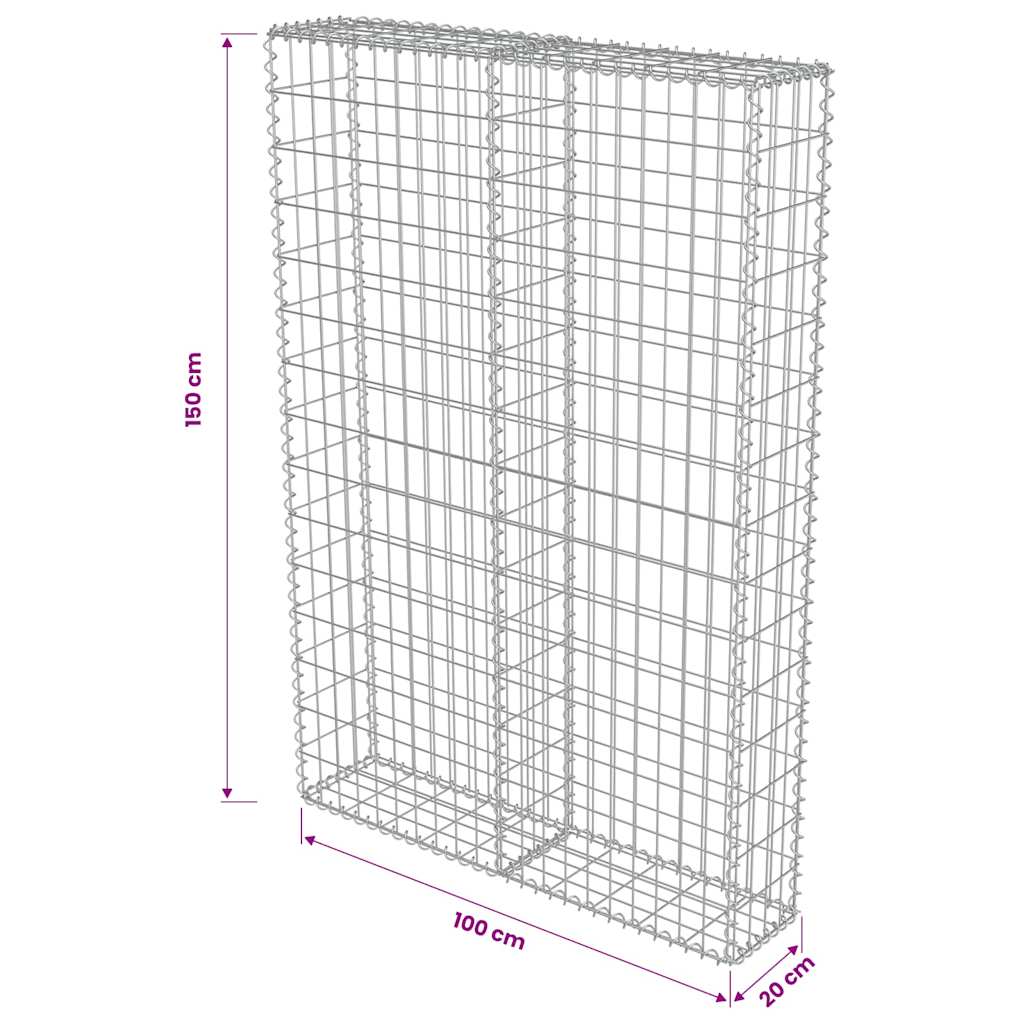 Gabbione con Copertura in Acciaio Zincato 100x20x150 cm | homemem39