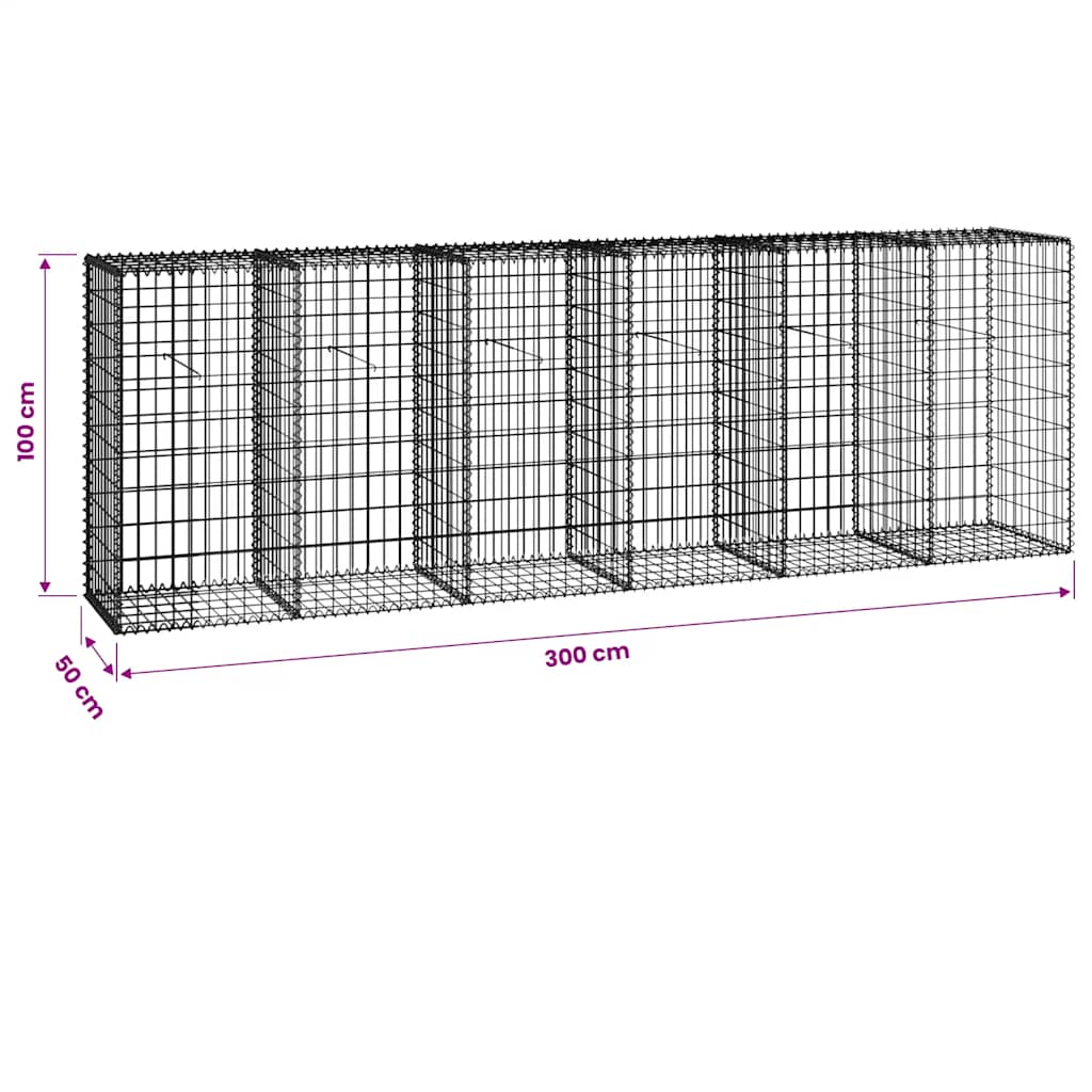 Gabbione con Copertura in Acciaio Zincato 300x50x100 cm | homemem39