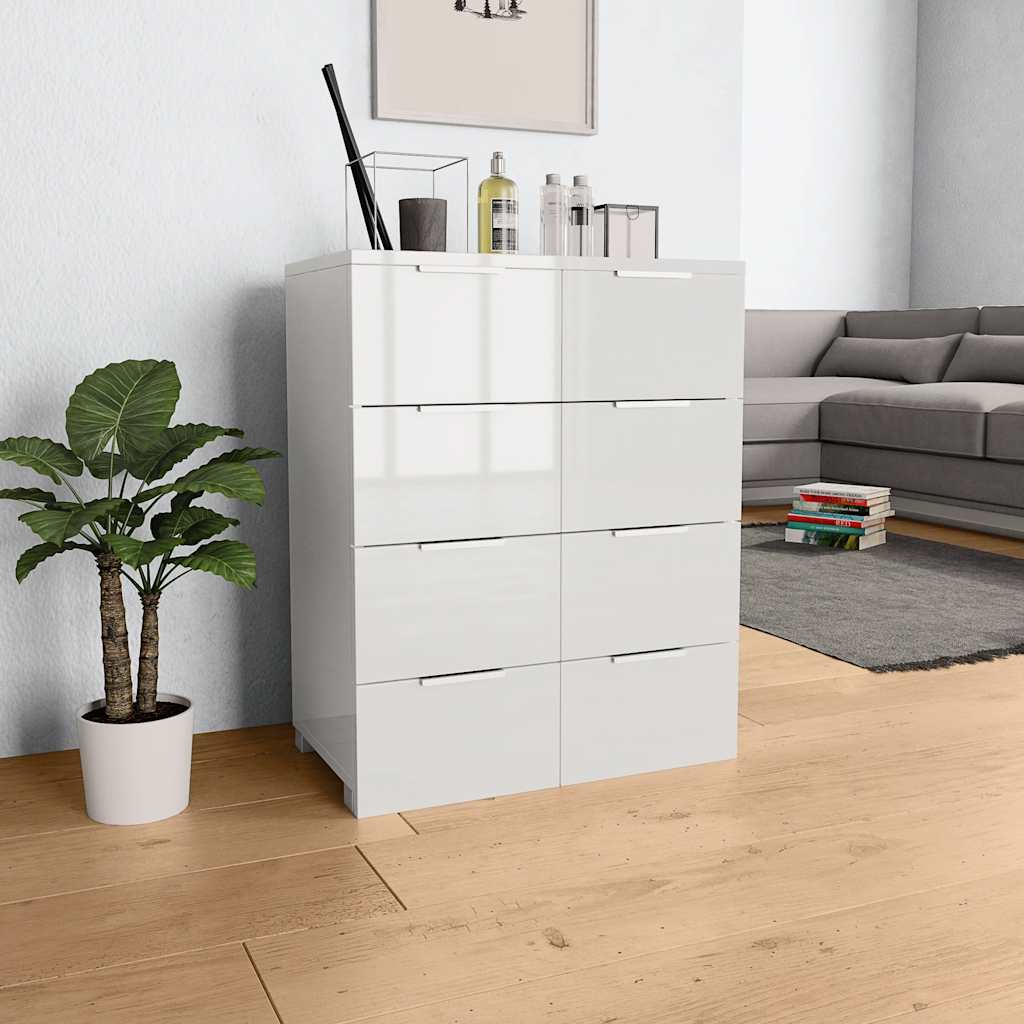 Credenza Bianco Lucido 60x35x80 cm in Legno Multistrato
