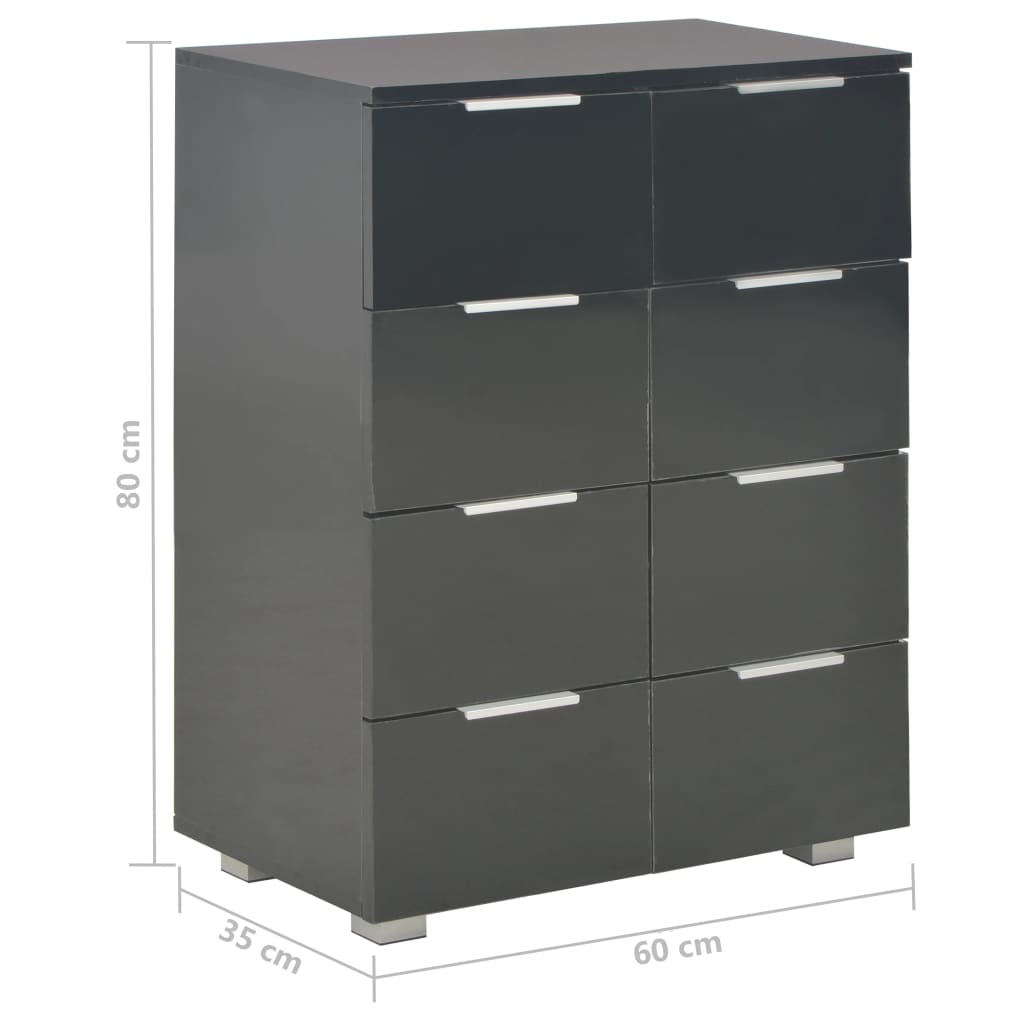 Credenza Nero Lucido 60x35x80 cm in Legno Multistrato - homemem39