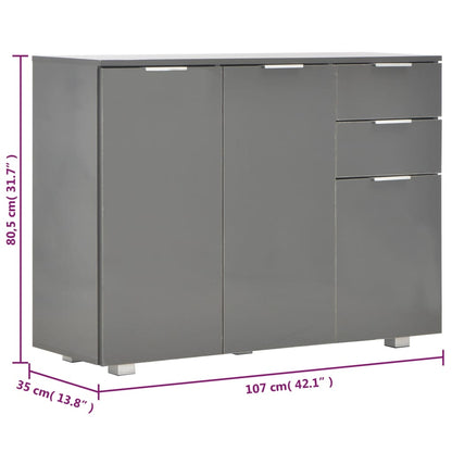 Credenza Grigio Lucido 107x35x80,5 cm