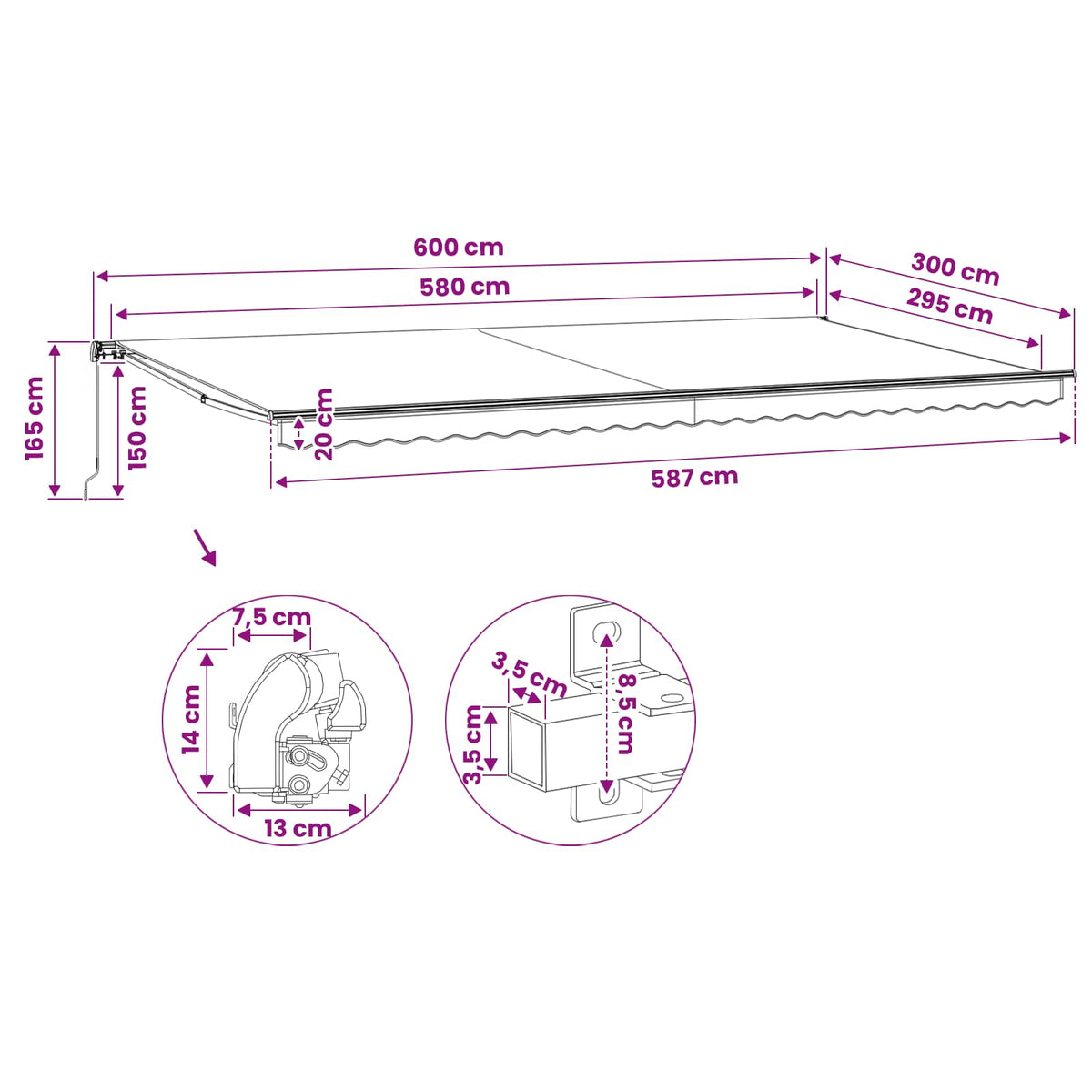 Tenda da Sole Pieghevole Manuale 600 cm Gialla/Bianca