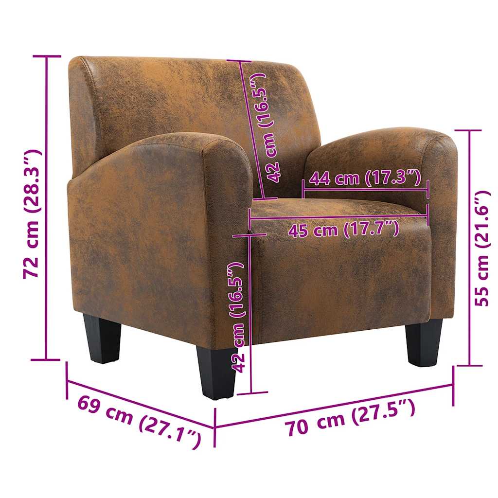 Poltrona Divano Marrone 70x69x72 cm Similpelle Scamosciata | homemem39