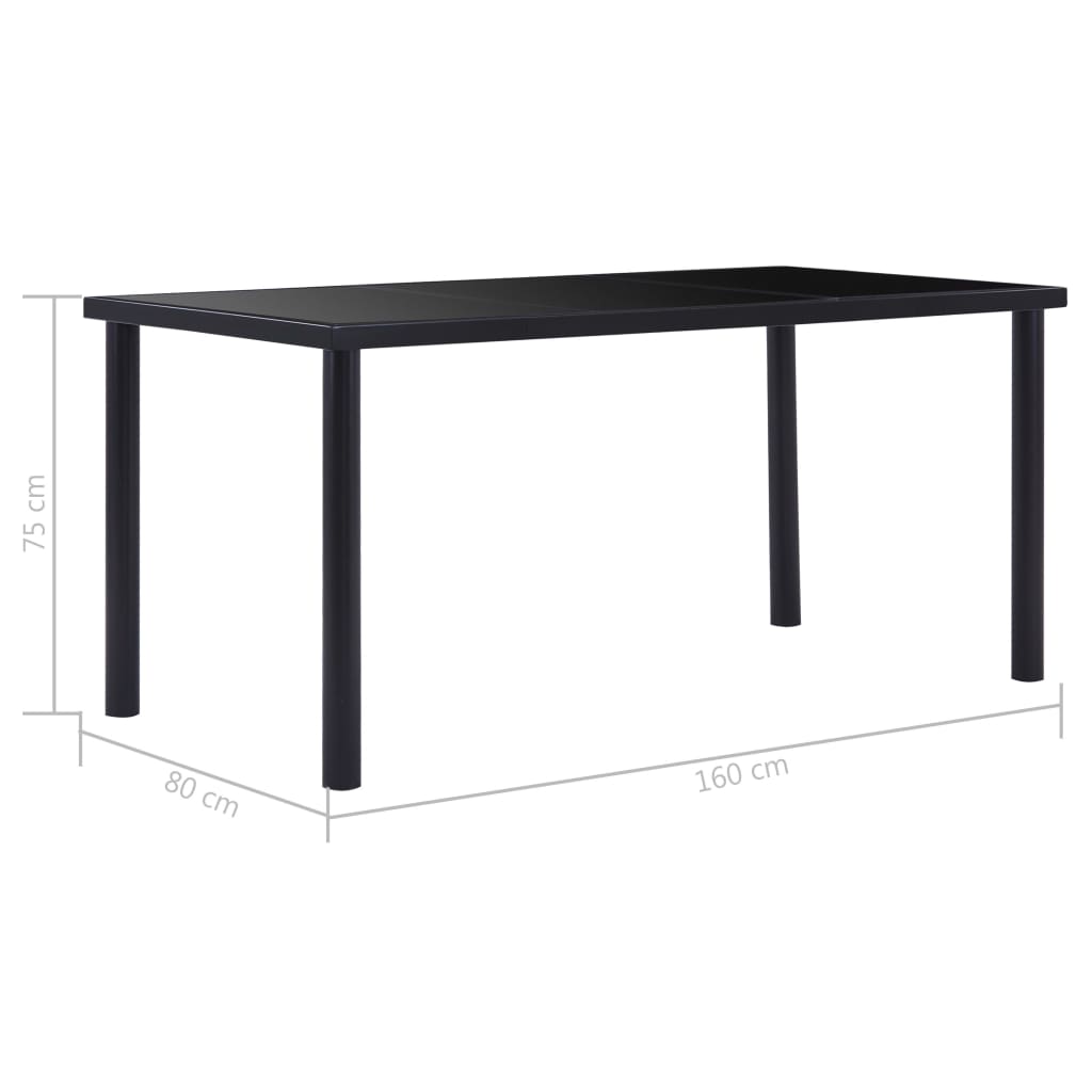 Tavolo da Pranzo Nero 160x80x75 cm in Vetro Temperato | homemem39