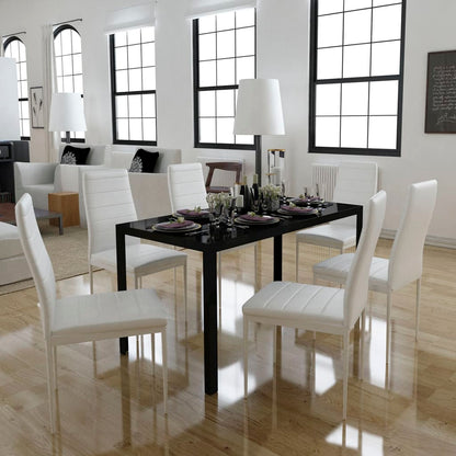 Set Tavolo da Pranzo 7 pz Bianco e Nero