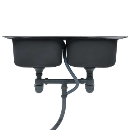 Lavello da Cucina Doppio con Filtro e Sifone in Acciaio Inox