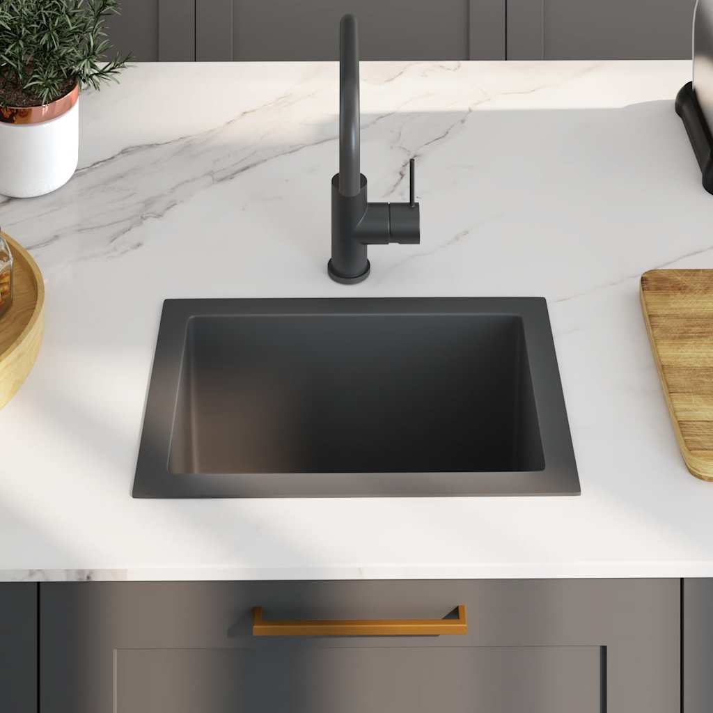 Lavello da Cucina Lavorato a Mano Nero in Acciaio Inox | homemem39
