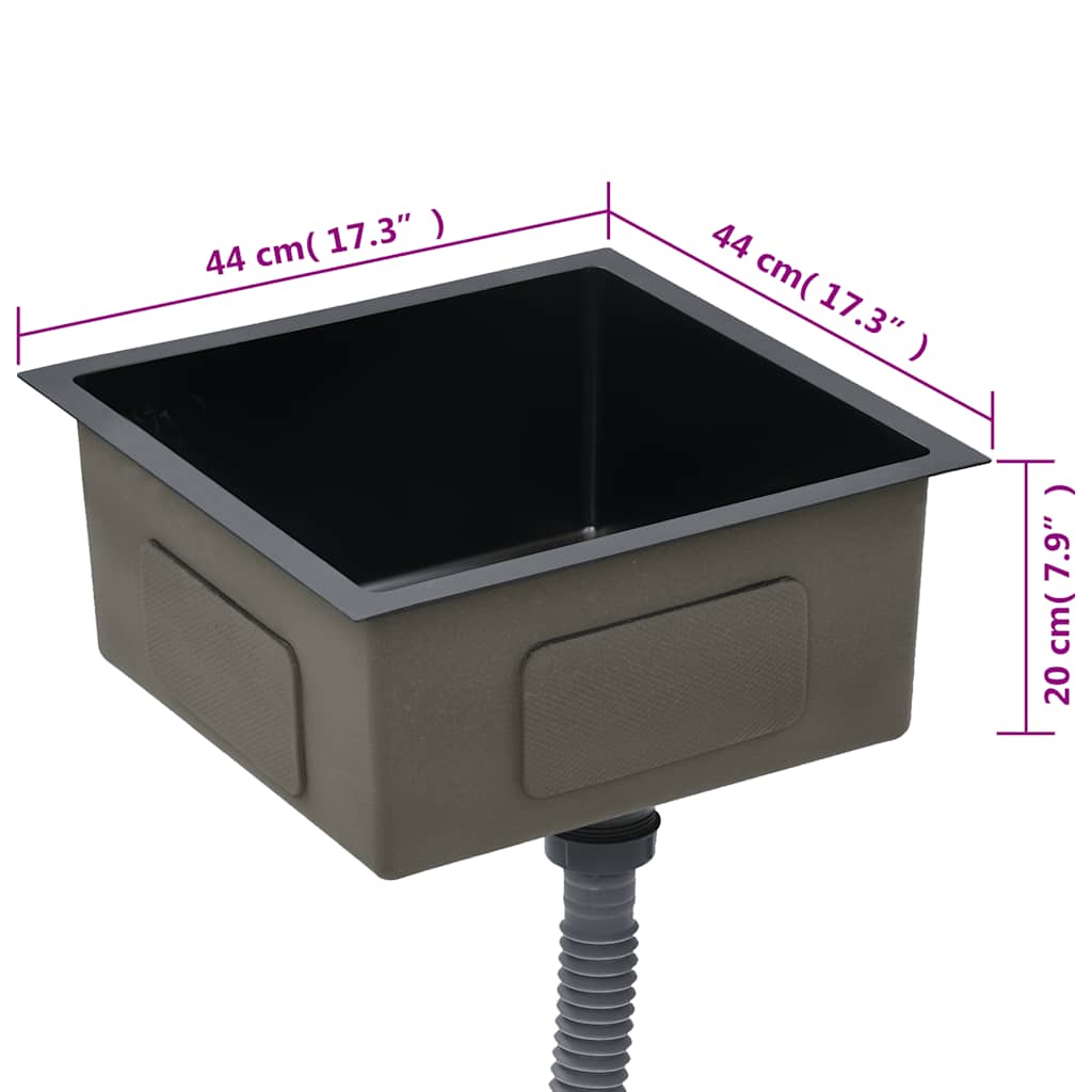 Lavello da Cucina Lavorato a Mano Nero in Acciaio Inox - homemem39