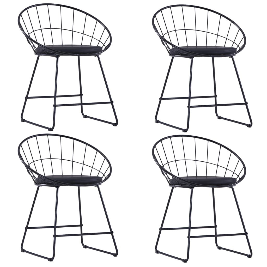 Dining Chairs with Faux Leather Seat 4 pcs Black Steel