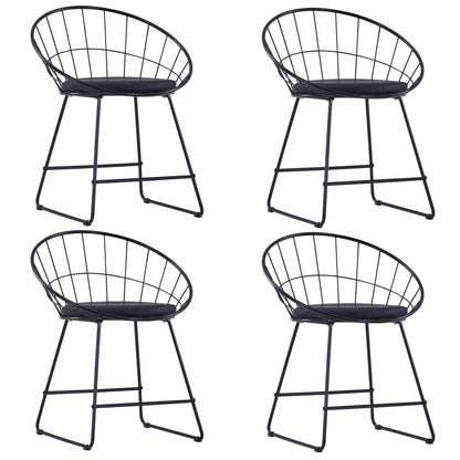 Dining Chairs with Faux Leather Seat 4 pcs Black Steel