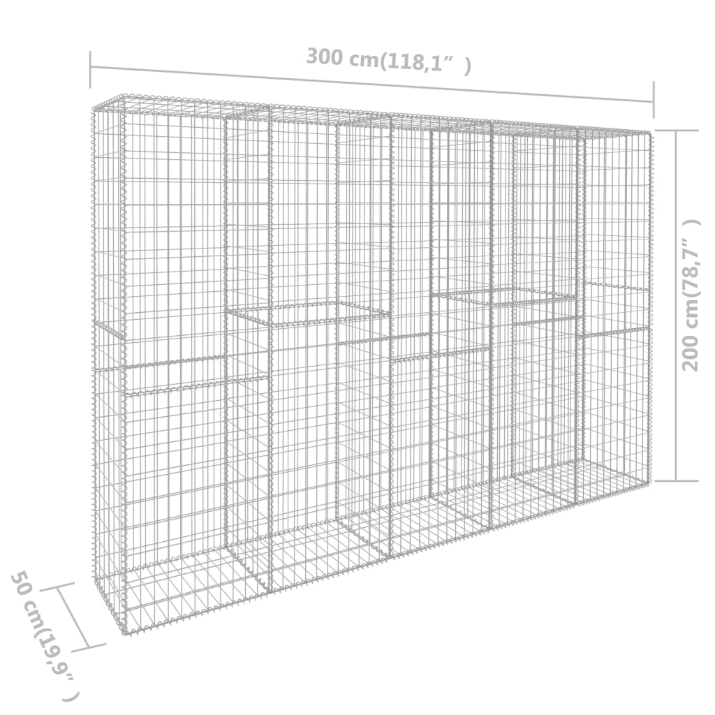 Gabbione con Copertura in Acciaio Zincato 300x50x200 cm - homemem39