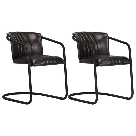 Dining Chairs 2 pcs Black in Genuine Leather