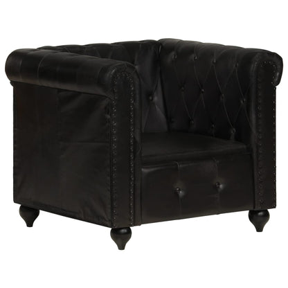 Poltrona Chesterfield Nera in Vera Pelle