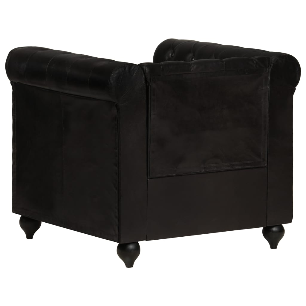 Poltrona Chesterfield Nera in Vera Pelle