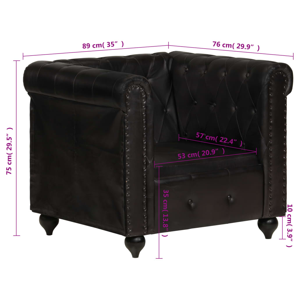 Poltrona Chesterfield Nera in Vera Pelle