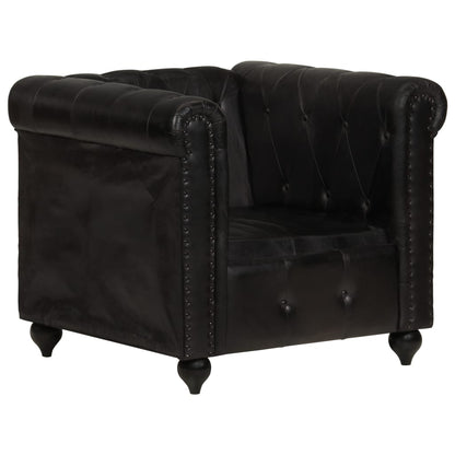 Poltrona Chesterfield Nera in Vera Pelle