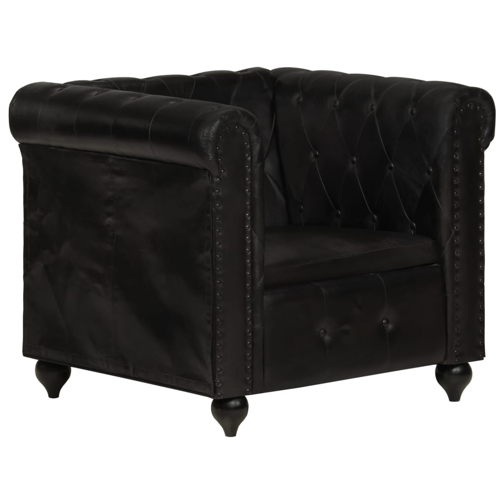 Poltrona Chesterfield Nera in Vera Pelle