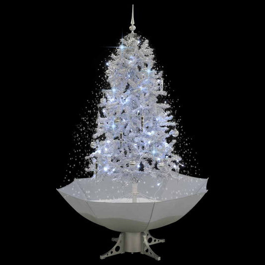 Albero di Natale con Neve e Base a Ombrellone 170 cm
