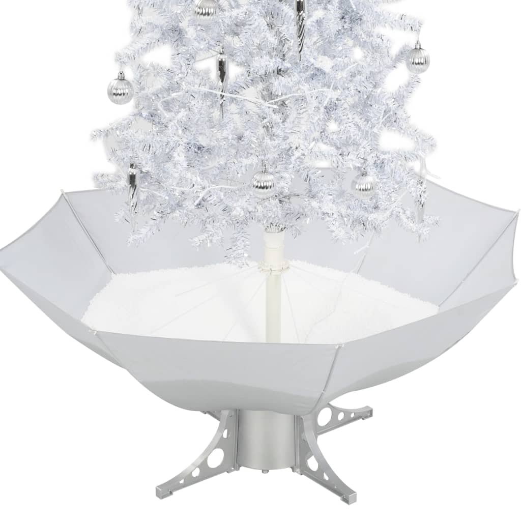 Albero di Natale con Neve e Base a Ombrellone Bianco 170 cm