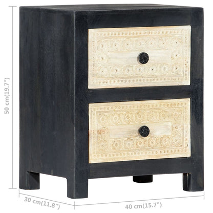 Comodino Intagliato a Mano Grigio 40x30x50 cm Massello di Mango | homemem39