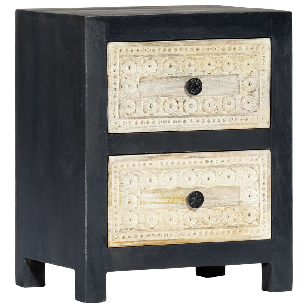 Comodino Intagliato a Mano Grigio 40x30x50 cm Massello di Mango | homemem39
