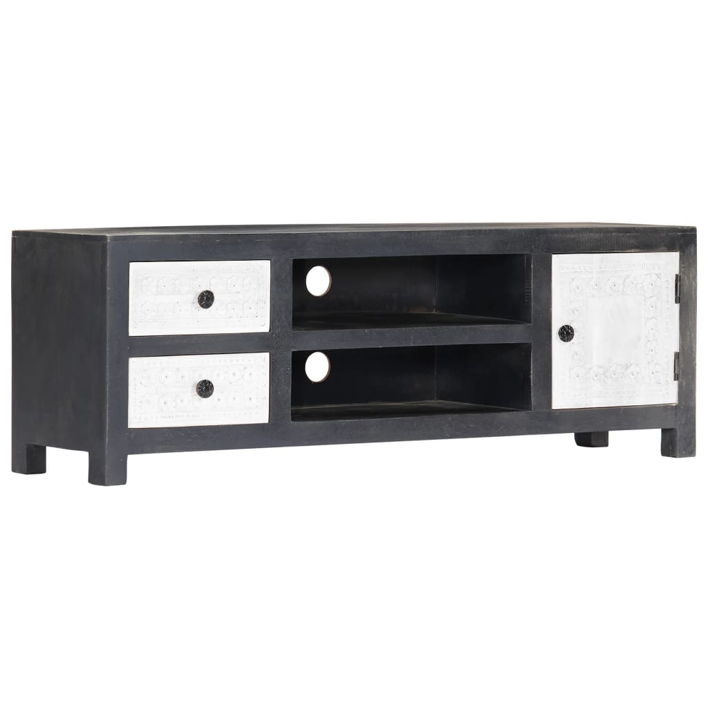 Mobile TV Intagliato a Mano Grigio Bianco 120x30x40 cm in Mango | homemem39