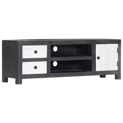 Mobile TV Intagliato a Mano Grigio Bianco 120x30x40 cm in Mango | homemem39